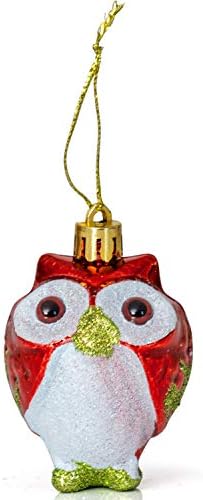 Ornativity Glitter Noel Baykuş Süsler-Karlı Glitter Beyaz ve Kırmızı Hayvan Baykuşlar Noel Ağacı Süsleme Süslemeleri-4
