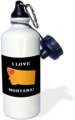 3dRose Montana'yı Eyalette Kalbi Olan Seviyorum, Siyah, Kırmızı, Turuncu Spor Su Şişesi, 21 oz, Çok Renkli