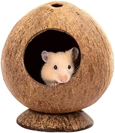 Hamster için LXHCOLOR hindistan cevizi kabuğu evi, ham hindistan cevizi kabuğu, evcil hayvan gizleme evi, dağcı veya