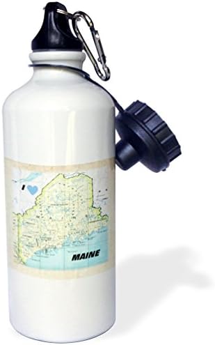 3dRose Maine Spor Su Şişesi Haritası, 21 oz, Beyaz