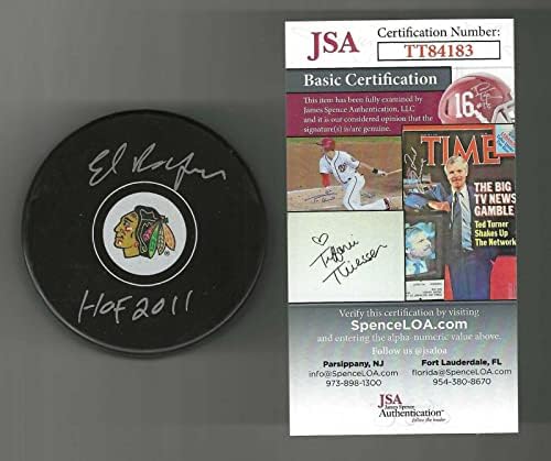 Ed Belfour İmzalı ve Yazılı Chicago Blackhawks Diski JSA ORTAK İmzalı NHL Diskleri