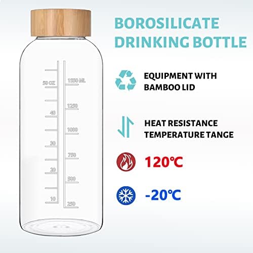 RNCKUUE Cam Su Şişeleri 64 OZ - Büyük Borosilikat Yeniden Kullanılabilir Cam içme suyu şişesi, Geniş Ağızlı Bambu