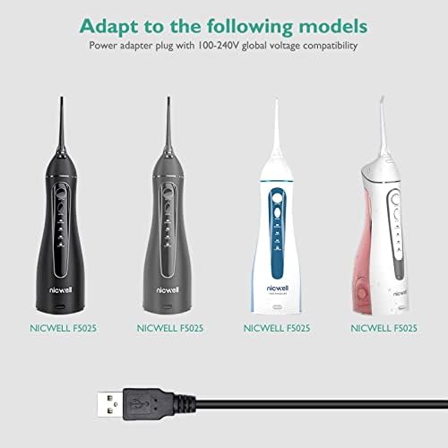nicwell diş duşu Şarj Cihazı, Lnauy Güç Kablosu ile Uyumlu Nicwell F5025 Akülü Taşınabilir Su Diş Pensesinde Yedek