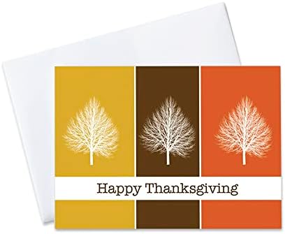 CEO Kartları-Şükran Günü Tebrik Kartları (Sonbahar Ağaçları), 5x7 inç, 25 Kart ve 26 Altın Folyo Kaplı Zarflı Beyaz