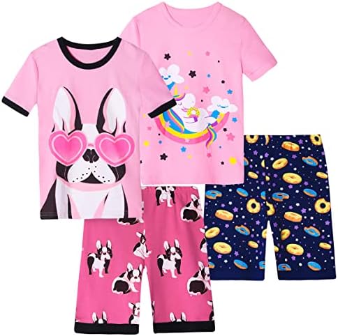 Vopawetty Kızlar 4 Parça Yaz Pijama Pamuk Kısa Pjs Seti Çocuk Pijama