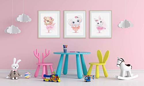 Çerçeveli Kreş Duvar Sanatı Hayvanlar Balerinler Kız Bebek oda duvar dekoru, 10x 12 Ahşap Çerçeve, 3 Set