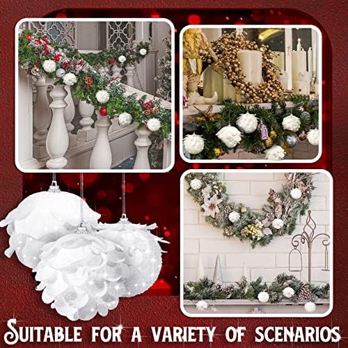 9 Adet Noel Top Süsler Beyaz Çam Kozalağı Süsler Dekorasyon Noel Ağacı askı süsleri Noel Glitter Köpük Topları ile