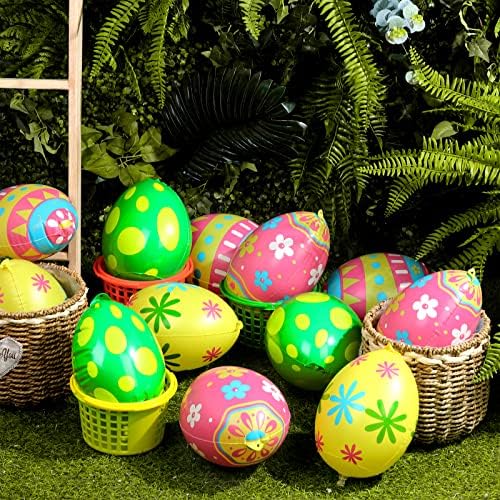 Jetec 16 Adet Şişme Paskalya Yumurtaları Süslemeleri Paskalya Şişme dış mekan süslemeleri 10.6 İnç Paskalya Yumurtası