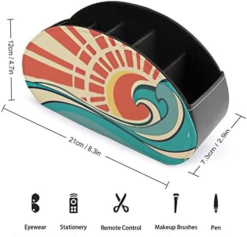 Vintage Sörf Deniz Dalgaları Güneş Uzaktan Kumanda Tutucu Kalem Kutusu PU Deri Uzaktan Caddy Dekoratif Masa Depolama
