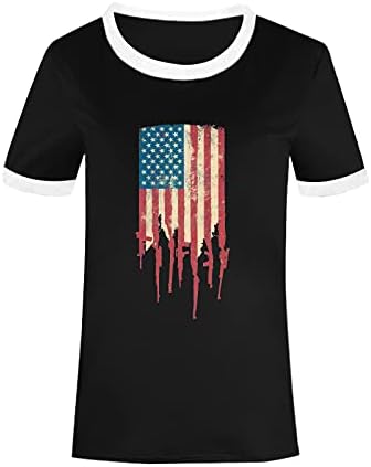Amerikan Bayrağı 4th Temmuz Üstleri Bayan Bağımsızlık Günü Tee Casual Kısa Kollu O Boyun Vatansever Gömlek Bluz Kazak