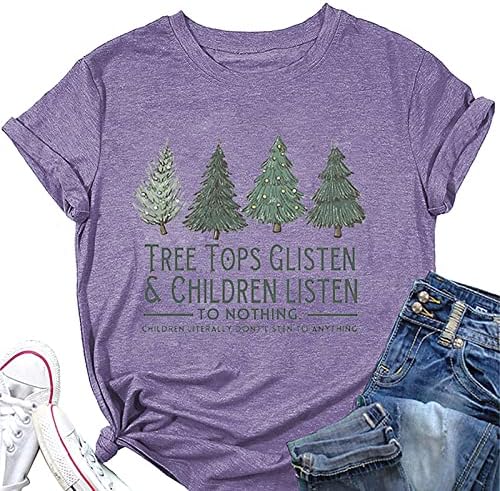 Kadın Noel Ağacı Tişörtleri, Noel Kısa Kollu Grafik Tees Tops, Rahat Crewneck Noel Kazak Gömlek