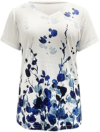 Yaz Bayan Kısa Kollu V Boyun Çiçek Baskılı Üst T Shirt Casual Gömlek Tee Tunik Bayan Bayan Sıkıştırma Gömlek