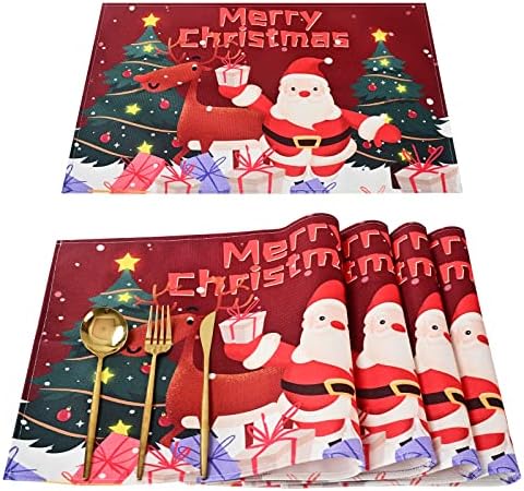 Bandfol Noel Placemats 4 Set, Santa Noel Placemats yemek masası için 13x19 İnç, Yıkanabilir Yer Paspasları, Noel masa
