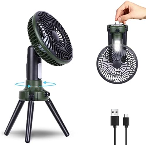 TDLOL LED Fenerli Taşınabilir Pille Çalışan Fan, 8 inç masa vantilatörleri 270° Salınımlı Fan 1200mAh Açık Küçük Şarj
