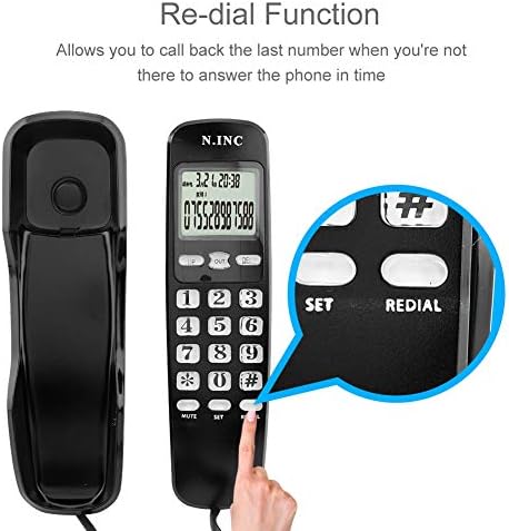 Diyeeni Mini Duvar Telefonu, Ev Ofis Otel Gelen Arayan KİMLİĞİ Telefon, LCD Ekran Sabit Telefon. (Siyah)