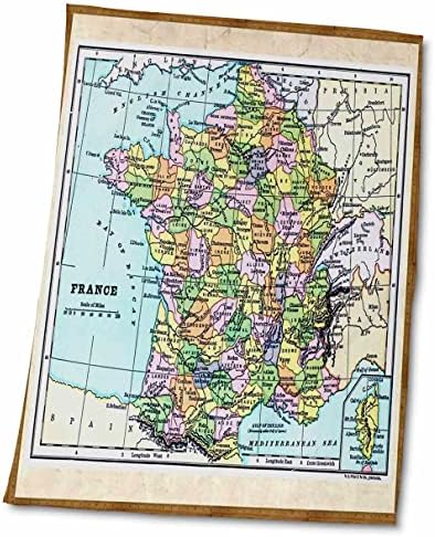 3dRose Florene Vintage - Eski Fransa Haritası - Havlular (twl-39007-1)