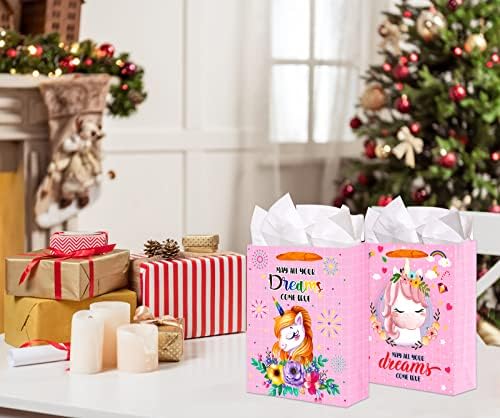 XJF Büyük Unicorn Hediye Çantası, 13 doğum günü hediye keseleri ile Doku Kağıt ve Unicorn Tebrik Kartı için Kız Noel