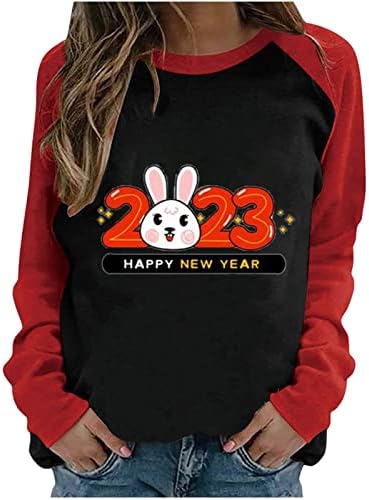 2023 Mutlu Yeni Yıl Kadınlar Uzun Kollu Üstleri Sevimli Tavşan Kazak Kazak Moda Tavşan Raglan Gömlek Tunik Tee Bluz