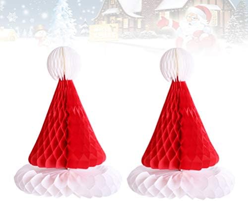 Amosfun 2 adet Kağıt Noel baba şapkaları Noel Doku Petek Topları Noel parti şapkaları Asılı Noel Dekorasyon Süsler