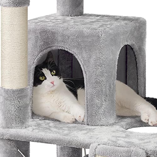 Yaheetech 60.5 in Çok Seviyeli Kedi Ağacı Kulesi Kapalı Kediler için Kedi Evi Tırmalama Panosu Direkleri, Kınamak,