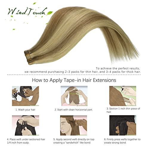 WindTouch Bant saç ekleme Karışık Ağartıcı Sarışın %100 % insan saçı postiş 18 İnç 18p613 40g