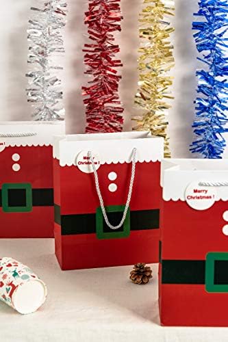 Crisky Merry Christmas Noel Baba Hediye Keseleri, Koyu Kırmızı, Orta Boy Çantalar 12 Adet, 10 x 8 x 4