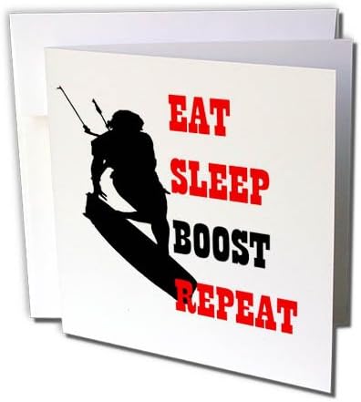 3dRose Eat Sleep Boost Tekrarlayın Kitebeach Siyah ve Kırmızı-Tebrik Kartı, 6 x 6 inç (gc_284691_5)