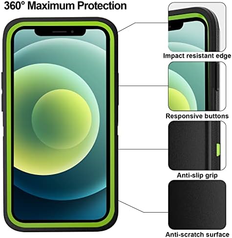 BypaBox iPhone 12 Kılıf ve iPhone 12 Pro Kılıf, Kemer Klipsli Kılıf Kickstand ve 2 Ekran Koruyucu, Ağır Hizmet Tipi