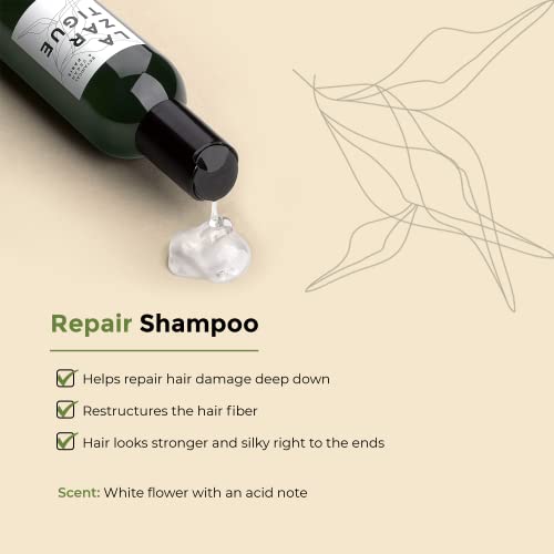 Lazartigue Onarım Şampuanı | Hasarlı Saçlar için Bitkisel Keratin Tedavisi / Saç Telini Yeniden Yapılandırır ve Bölünmüş