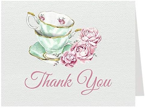 Davet Bayan Çay Partisi Teşekkür Kartları Gelin Duşu Katlanır Notlar Teşekkürler Düğün Partisi Pembe Nane Allık Zarif