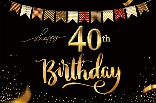 Laeacco 10x7ft Muhteşem 40th Doğum Günü Zemin Vinil Siyah ve Altın Fotoğraf Arka Plan Mutlu 40th Doğum Günü 40 Yaşında