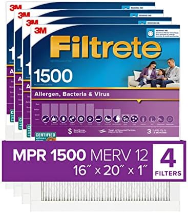 Filtrete 2000-4-HR MPR 1500 16x20x1 AC Hava, Sağlıklı Yaşam Ultra Alerjen, 4'lü Paket Fırın Filtresi, Beyaz, 4 Sayım