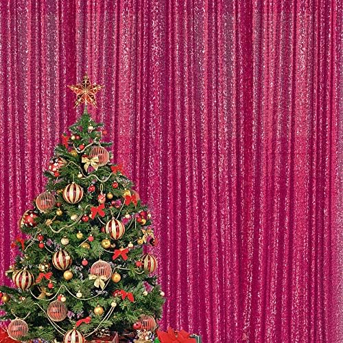4×7FT Sıcak Pembe Pullu Zemin Perde, Fuşya Fotoğraf Backdrop Glitter Perdeler Kumaş Arka Plan Noel Düğün Parti Dekor
