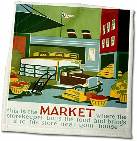 3dRose WPA Market Posteri ile Kamyon ve Gemi Havluları ile Rıhtımda Ürün (twl - 171311-3)