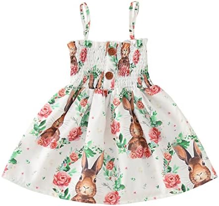 Toddler Kız Elbise Plaj Kolsuz Kayış Prenses Elbise Karikatür Tavşan Baskılı Etek Paskalya Yürümeye Başlayan yaz giysileri