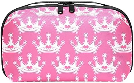 Bayan ve Kız Pembe Girly Prenses Royalty Taç Kalp Mücevherleri Makyaj Çantası Geniş kozmetik çantası Kılıfı Çanta