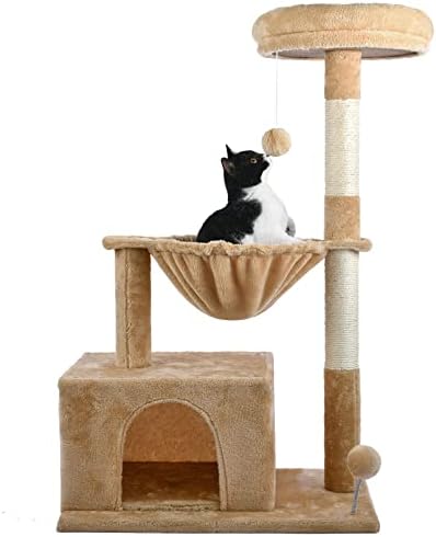 Kapalı Kediler için 38 Kedi Ağacı Kulesi Tırmalama direği ve Yavru Kediler için Peluş Levrek ile Rahat Kedi Kınamak