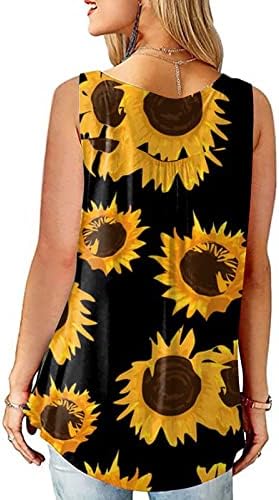 Kadın Tatil Bluzlar 2023 Bahar Kolsuz Düğme Yaka T Shirt Çiçek Baskı Casual Bayan Tankı Üstleri