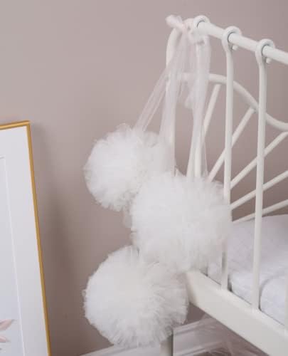 Beyaz Prenses Gölgelik ile İki Tül 9 pom poms Set-Bebek Beşik Yatak cibinlik Okuma Nook-Prenses Evi Kale Yatak Asılı