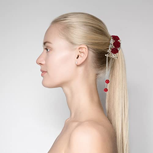 ABOOFAN Çiçek saç tokası Çiçek saç tokası kızıl Saç Yay Zarif Rhinestone Saç Pençe Kelepçe Püskül Saç Çene Klip Gül
