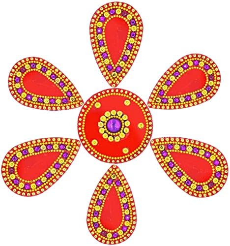 El Yapımı Kırmızı Akrilik Diwali Rangoli Zemin Süslemeleri Masa Dekorasyonu Çivili Taşlar Payetler Geleneksel Festival