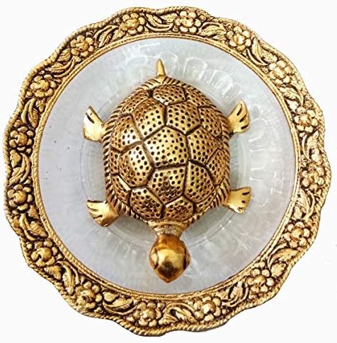 Charmy El Sanatları Altın Feng Shui Metal kaplumbağa ile metal ve cam plaka showpiece, şanslı takılar iyi alametler