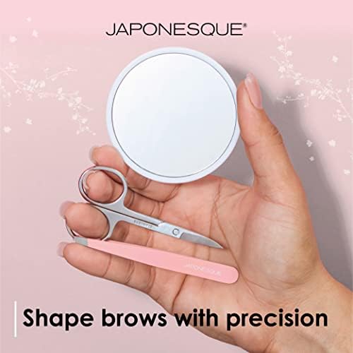JAPONESQUE Sınırlı Sayıda 3 Parçalı Değerli Kaş Seti, Eğimli Cımbız, Paslanmaz Çelik Kaş Makası ve Rötuş Aynası İçerir