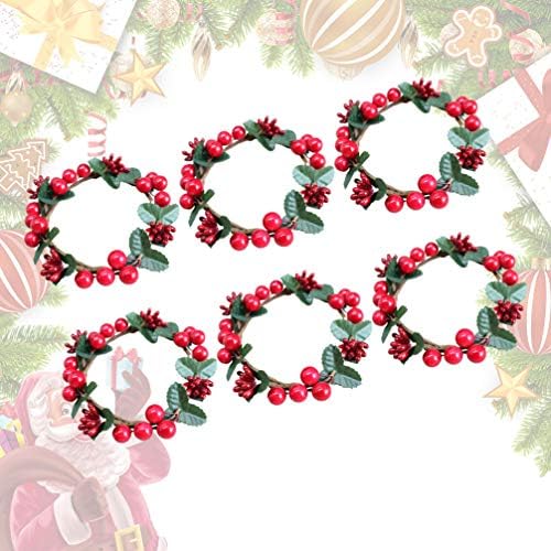 Happyyami 6 pcs Noel Mum Yüzük Çelenk Mum Standı ile Mini Yapay Kırmızı Berry Yüzükler Noel Ağacı Asılı Süslemeleri