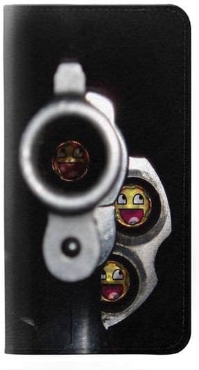 RW1109 gülümseme kurşun silah PU deri Flip Case kapak için iPhone 14