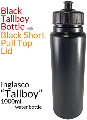 Inglasco Sher-Wood, Siyah 1000ml Tallboy Spor Su Şişesi, Siyah Kısa Çekme Üst Kapaklı