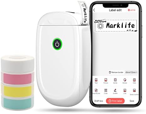 MARKLIFE P11 Etiket Makinesi Makinesi ile 4 Rulo Bant,Mini Termal Kablosuz Mürekkepsiz Etiket Yazıcı Makinesi Ev Mutfak