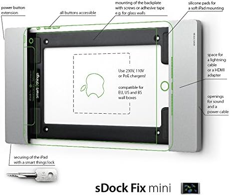 akıllı şeyler çözümleri s09 b sDock Fix Mini Kilitlenebilir Duvar Montajı ve Apple iPad Mini 4 + 5 Siyah için Kalıcı