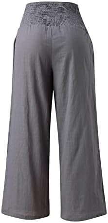 2023 Bayan Pamuk Keten kapri pantolonlar Yüksek Belli Geniş Bacak Rahat Yaz Düz Renk Rahat Gevşek Kırpılmış cepli