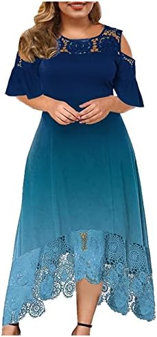Kadın Artı Boyutu Yaz Elbiseler Soğuk Omuz Dantel Degrade Maxi Elbise Fırfır Kollu 2023 Zarif Sundress